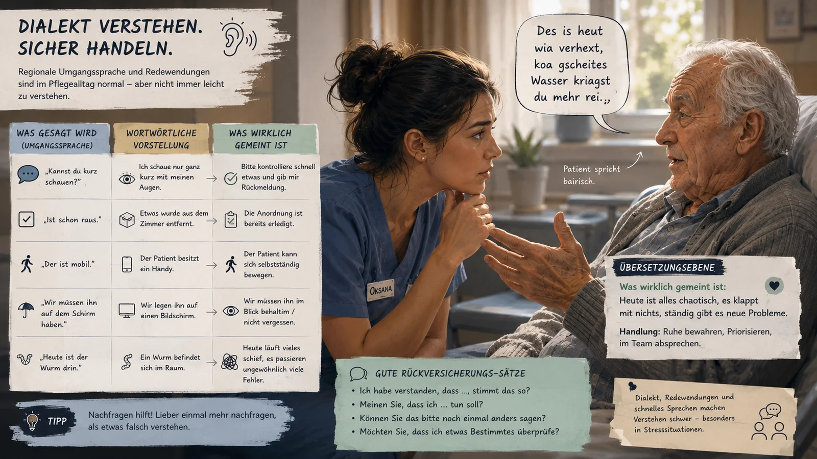 Pflege-Deutsch Beispiele für Dialekt und Patientensprache